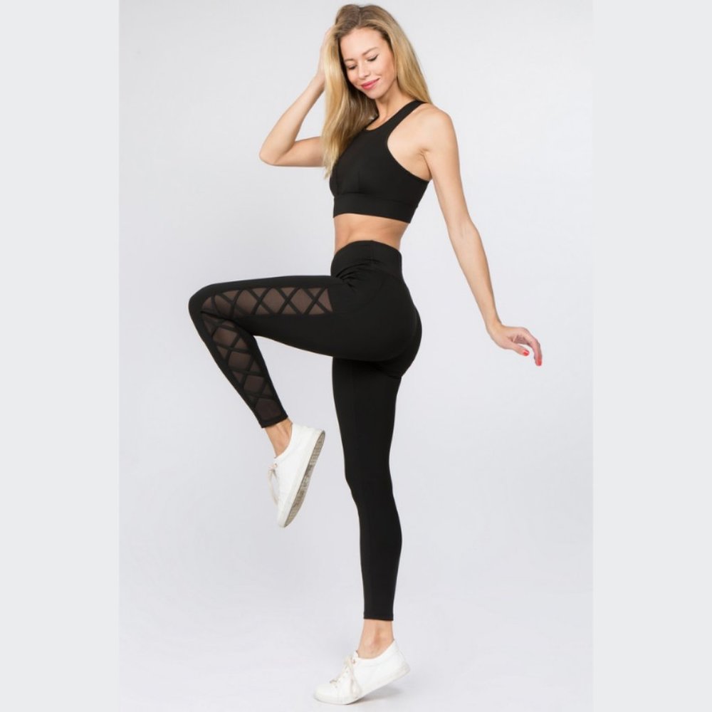 Side Mesh Workout Leggings Black